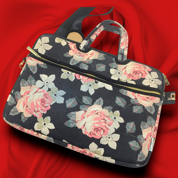 Kayond Dark Floral Fabric Laptop Bag Briefcase Crossbody Strap Cottage Farmhouse - Picture 4 of 7